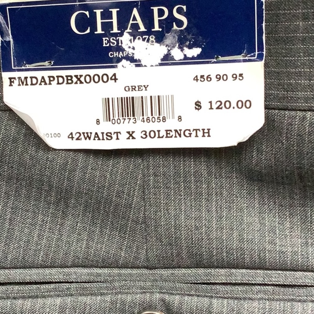 Chaps NWT mend dress pants/ wool blend, grey pinstripes - Picture 3 of 7